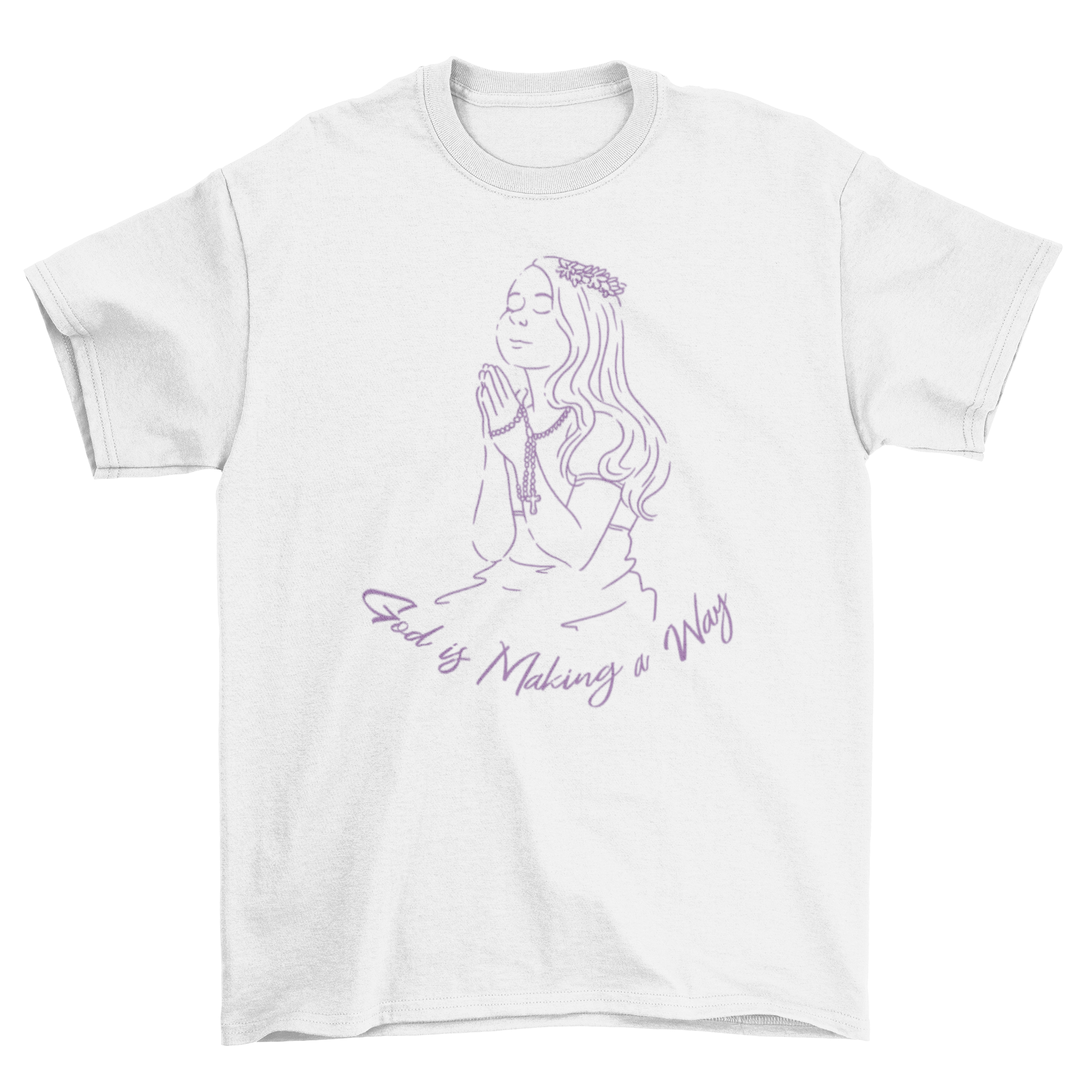 A stylish t-shirt featuring a girl praying with the quote 'God is making a way' in an inspiring design.