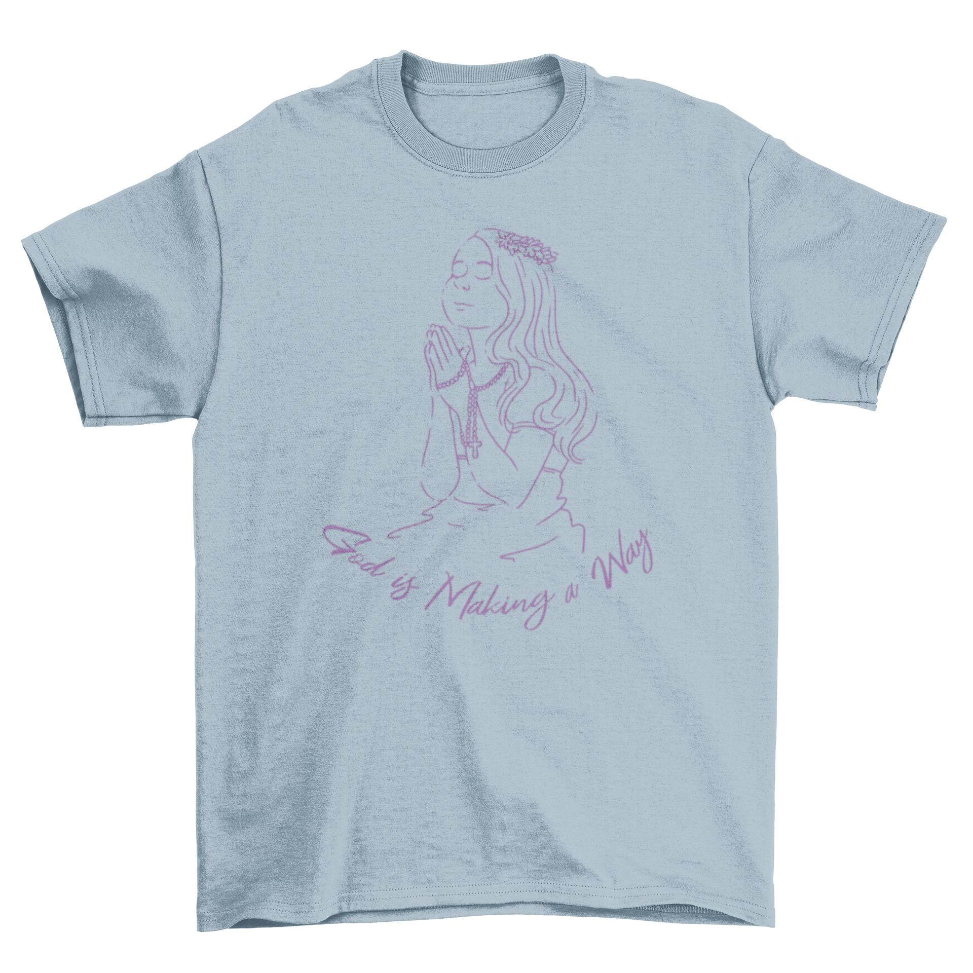 A stylish t-shirt featuring a girl praying with the quote 'God is making a way' in an inspiring design.