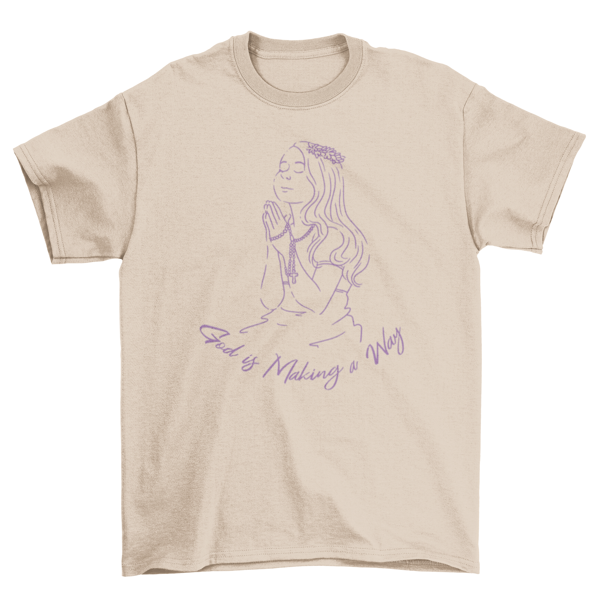 A stylish t-shirt featuring a girl praying with the quote 'God is making a way' in an inspiring design.