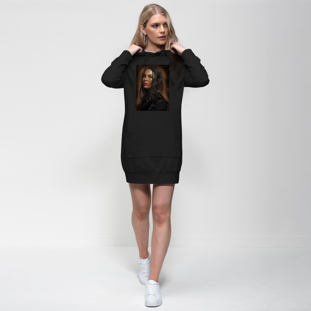 Girl Premium Adult Hoodie Dress featuring a relaxed fit, stylish hood, and kangaroo pouch pocket, made from soft cotton blend fabric.