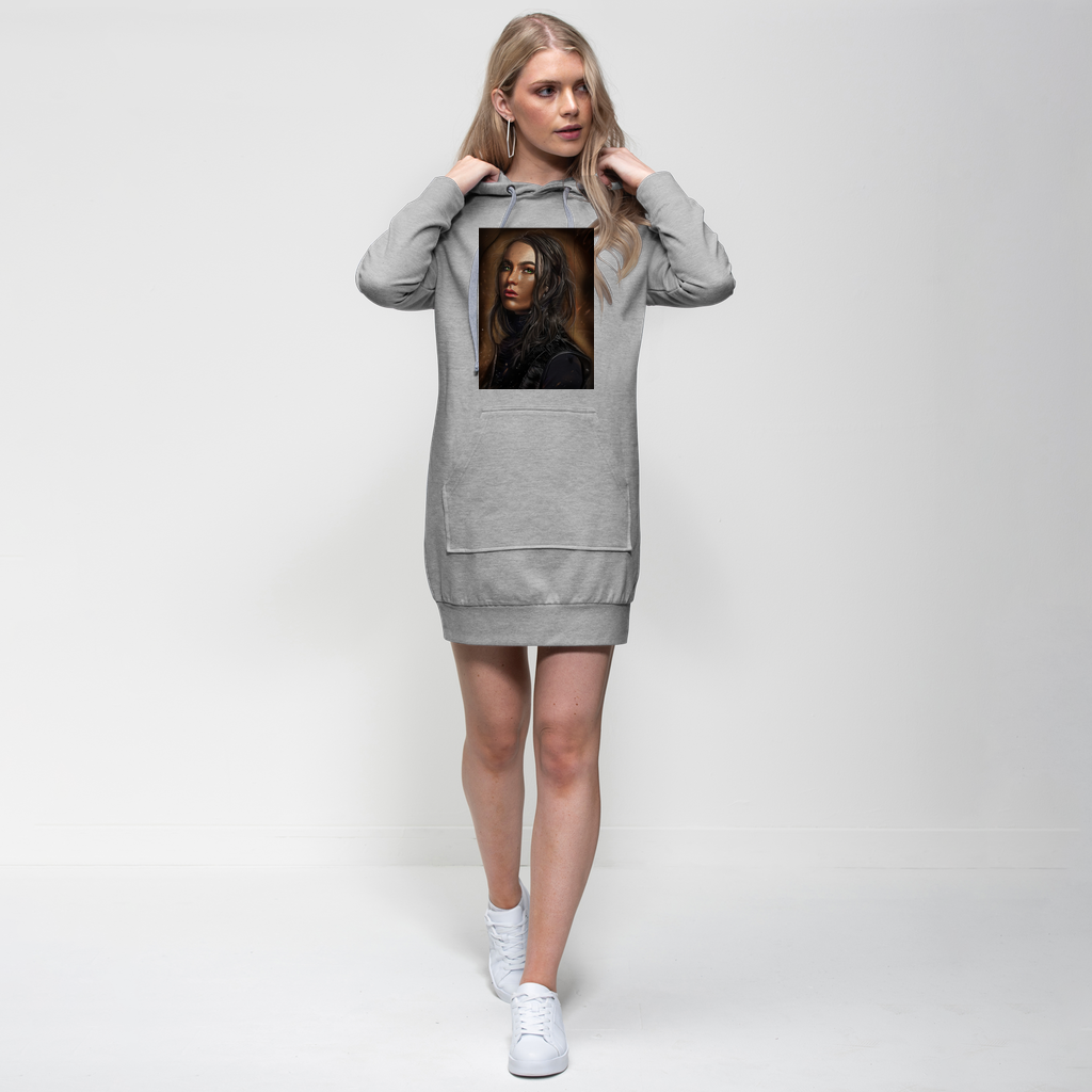 Girl Premium Adult Hoodie Dress featuring a relaxed fit, stylish hood, and kangaroo pouch pocket, made from soft cotton blend fabric.