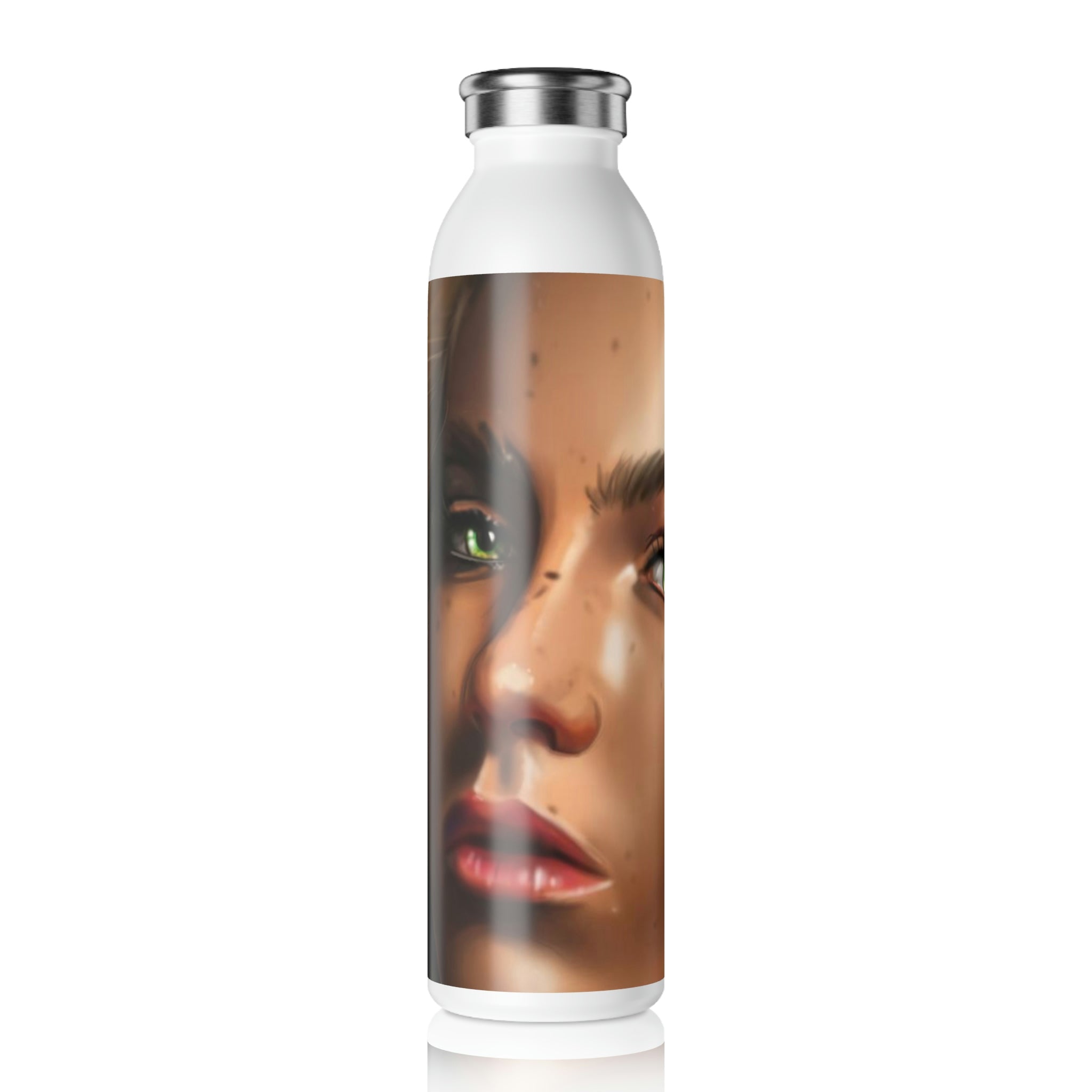 A stylish 20oz Girl Slim Water Bottle with a matte finish and silver stainless steel cap, showcasing a personalized design.