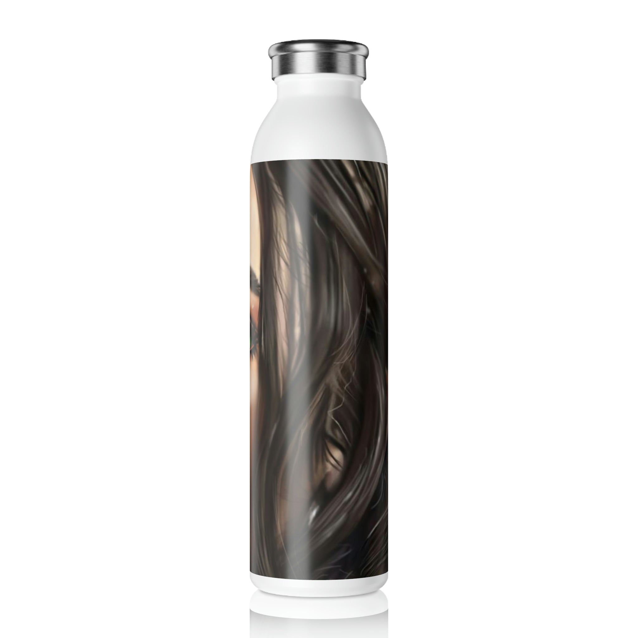 A stylish 20oz Girl Slim Water Bottle with a matte finish and silver stainless steel cap, showcasing a personalized design.