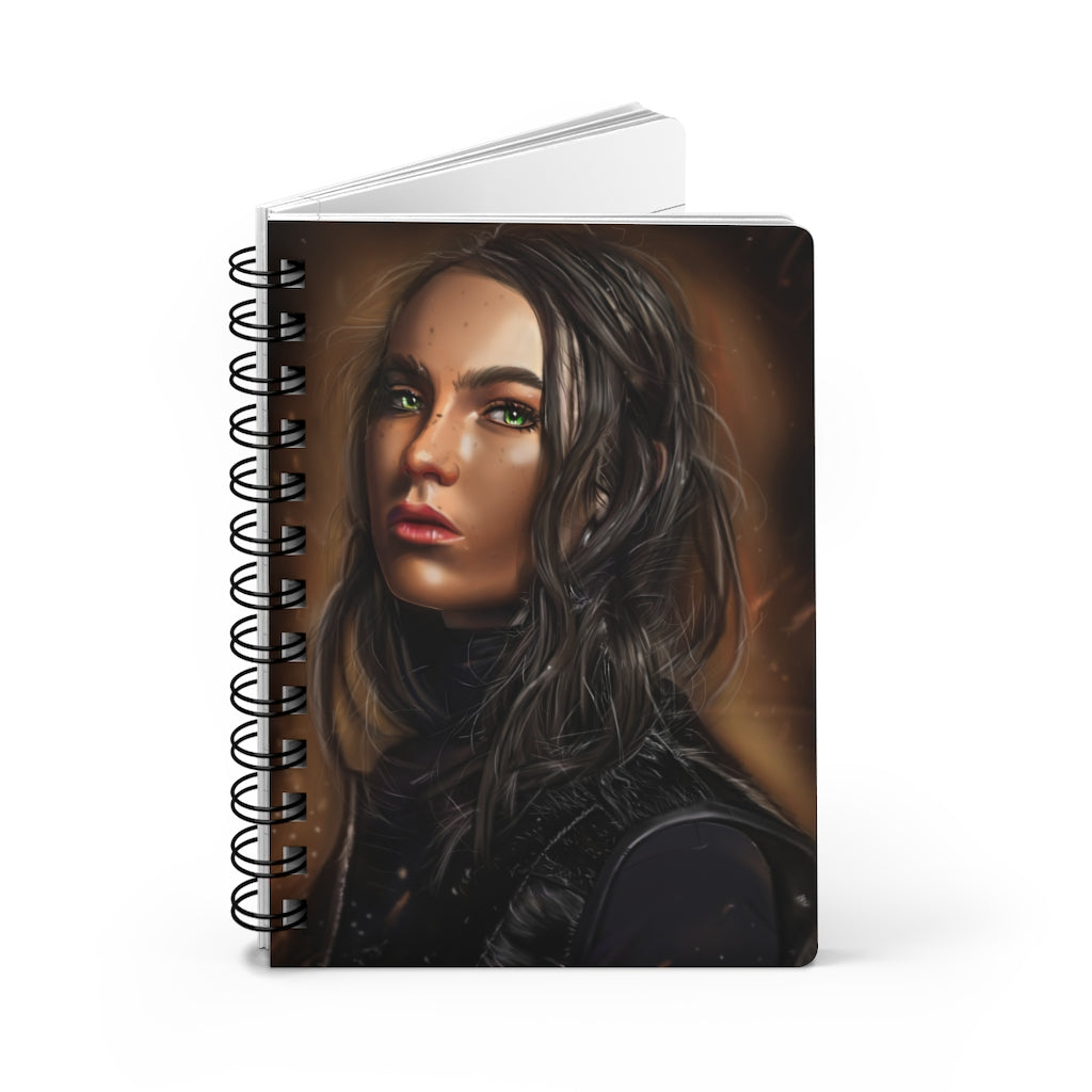 A stylish girl spiral bound journal with a glossy laminated cover, featuring colorful designs and lined pages for writing.