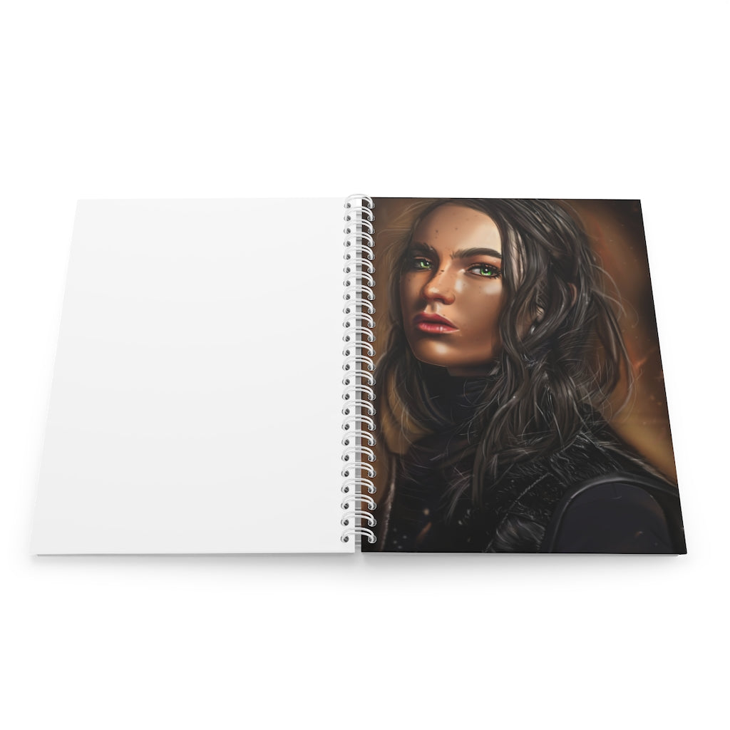 A colorful Girl Spiral Notebook with customizable covers, featuring 128 wide-ruled pages and a semi-gloss laminated finish.