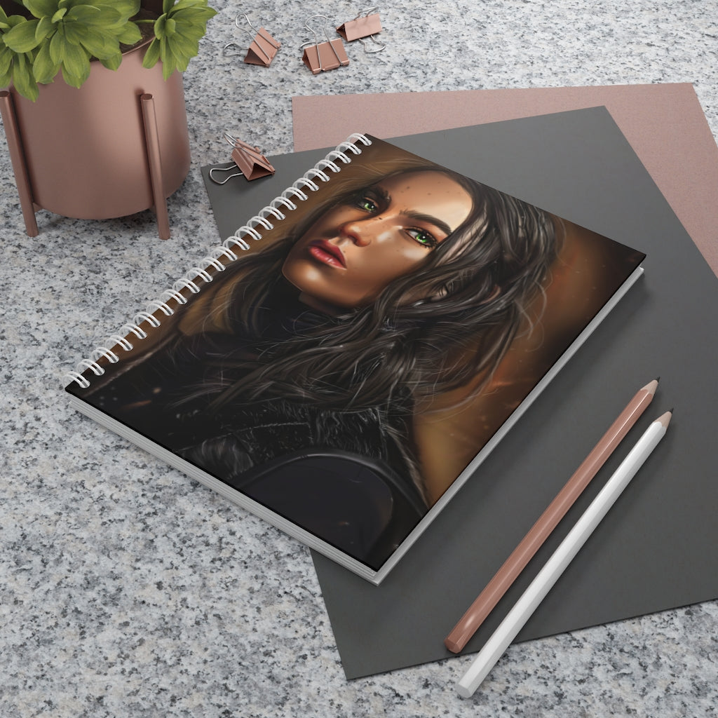 A colorful Girl Spiral Notebook with customizable covers, featuring 128 wide-ruled pages and a semi-gloss laminated finish.