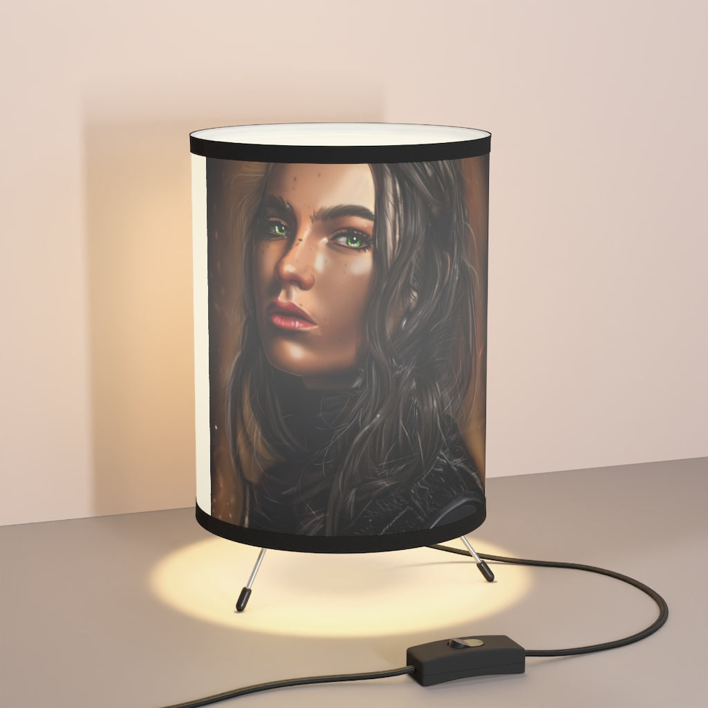 Stylish Girl Tripod Lamp with custom high-res printed shade and galvanized steel base, designed for US and CA plugs.