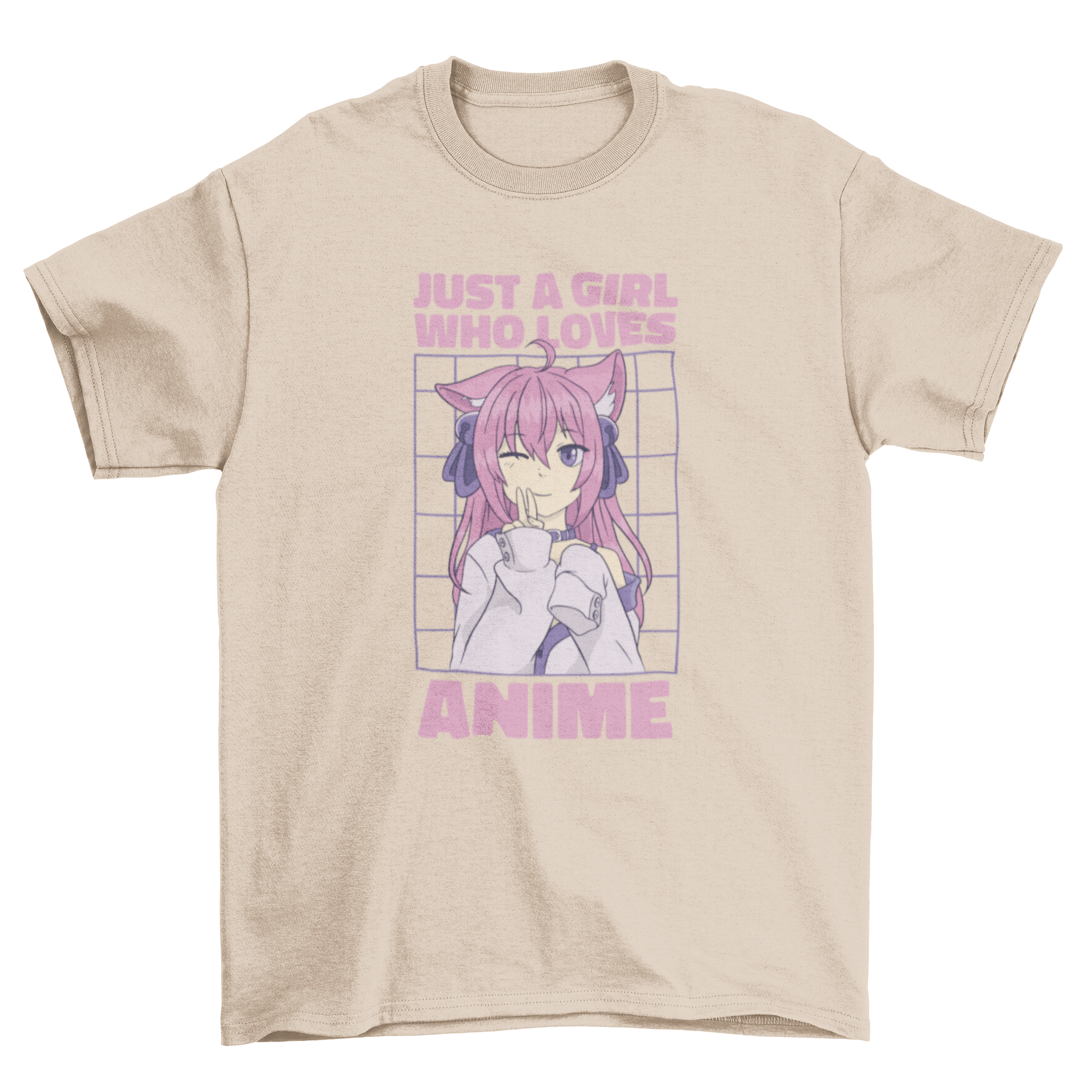 A stylish t-shirt featuring a girl design with the quote 'Just a girl who loves anime', perfect for anime fans.