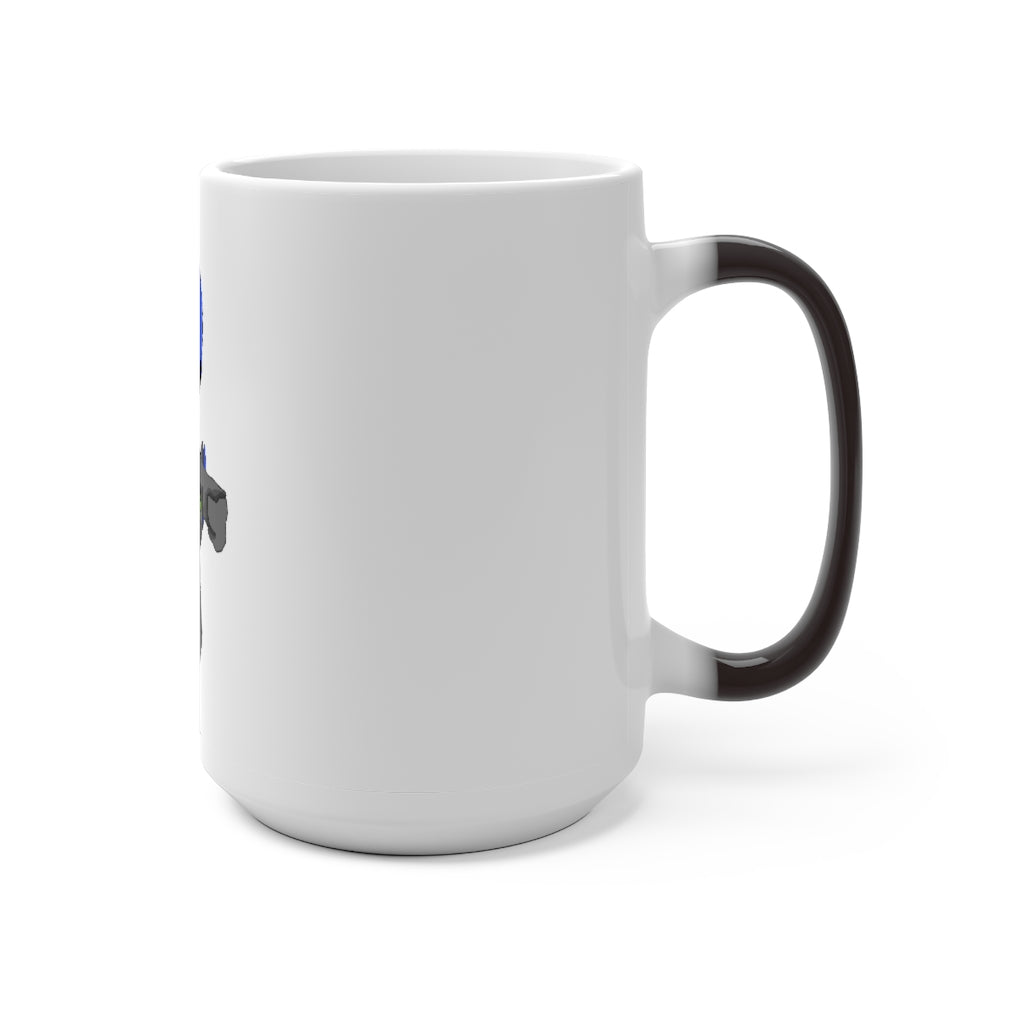 Glissgliss Color Changing Mug showcasing vibrant colors when filled with hot liquid, featuring a C-handle and rounded corners.