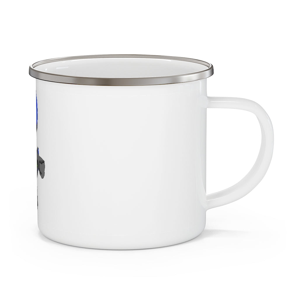 Glissgliss Enamel Camping Mug with a C-handle, featuring a stylish design and customizable full-color printing.