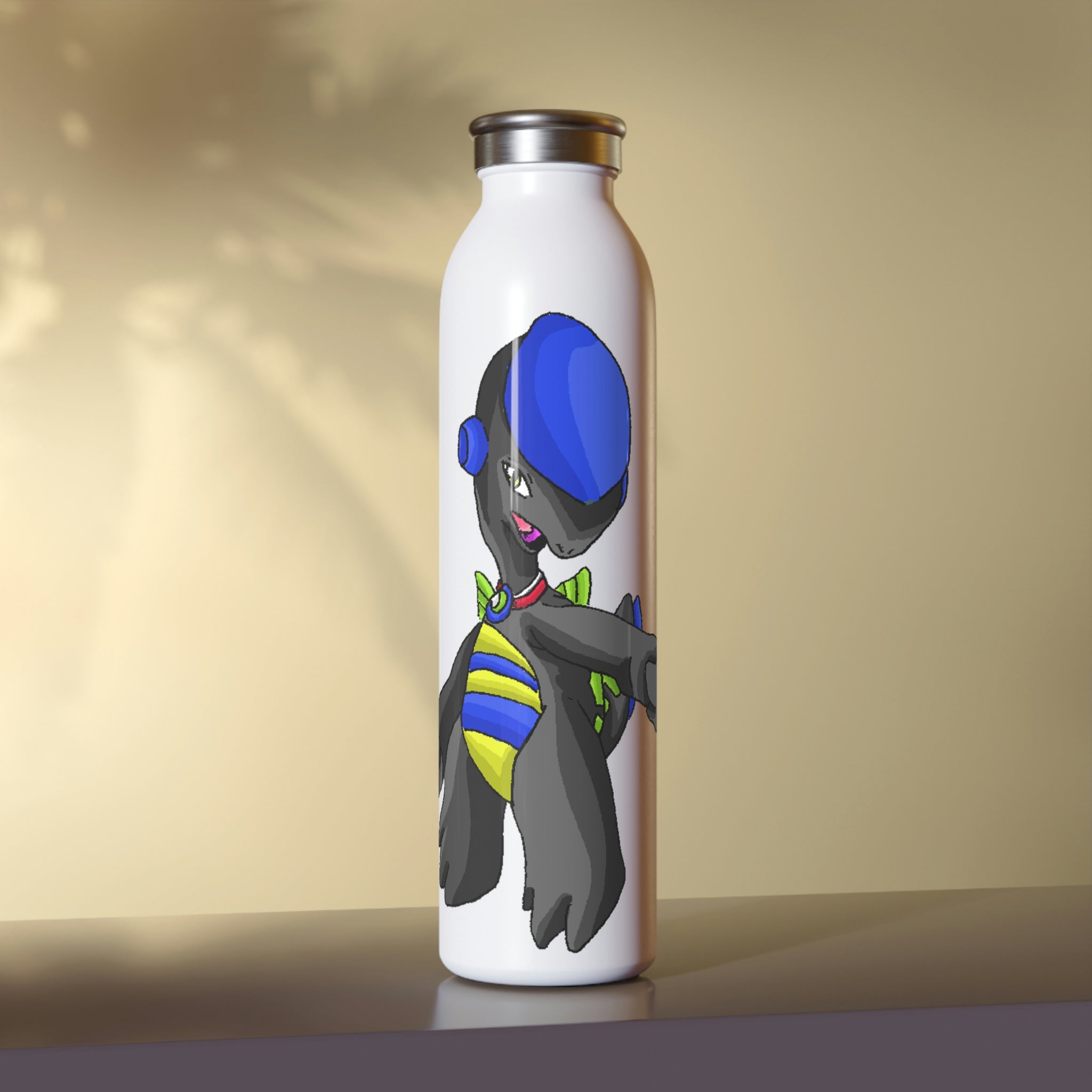 Glissgliss Slim Water Bottle with matte finish and stylish lid, showcasing personalized designs and double-wall stainless steel construction.