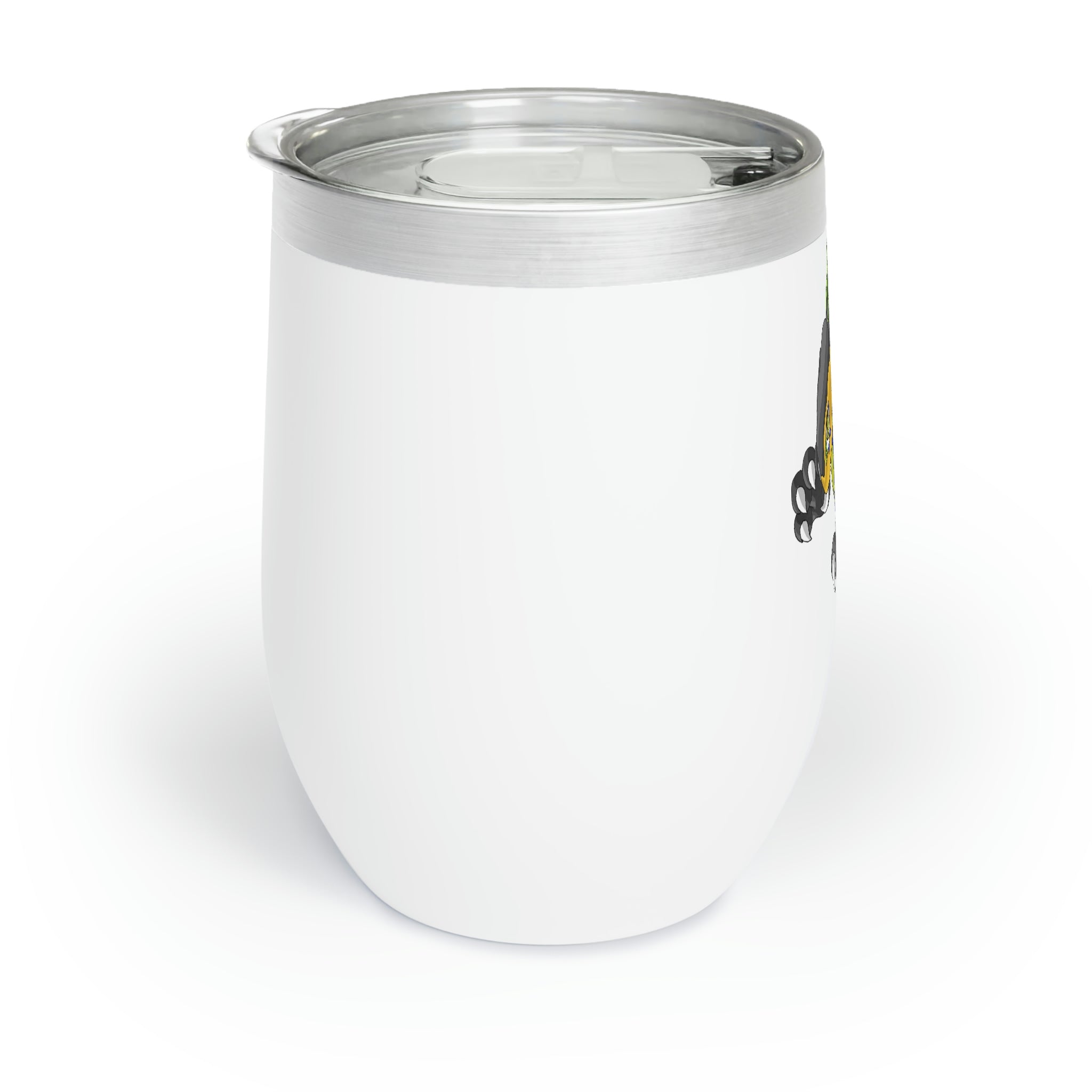 Glisstron Chill Wine Tumbler in stainless steel with a customizable design, showcasing its double-insulated walls and stemless shape.