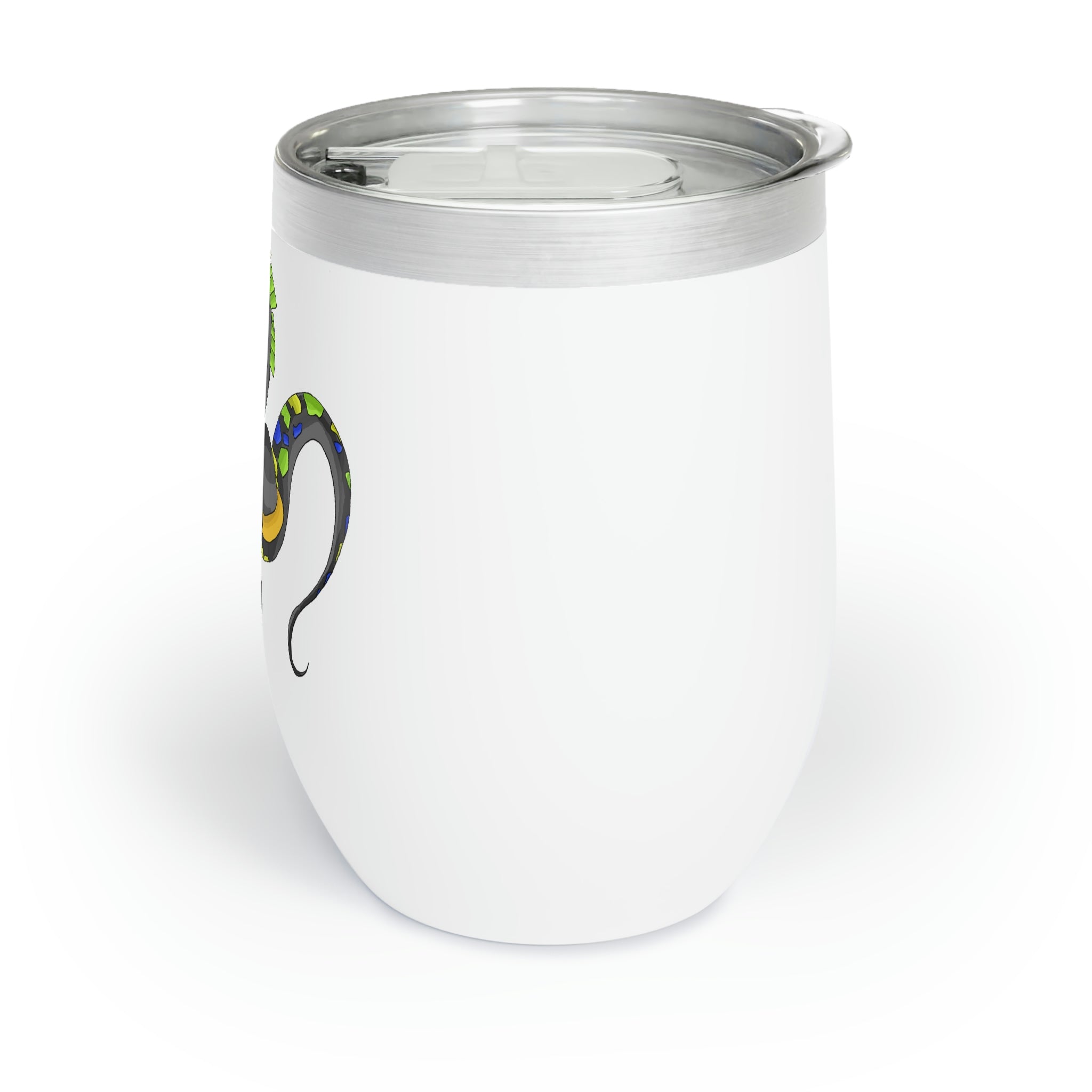 Glisstron Chill Wine Tumbler in stainless steel with a customizable design, showcasing its double-insulated walls and stemless shape.