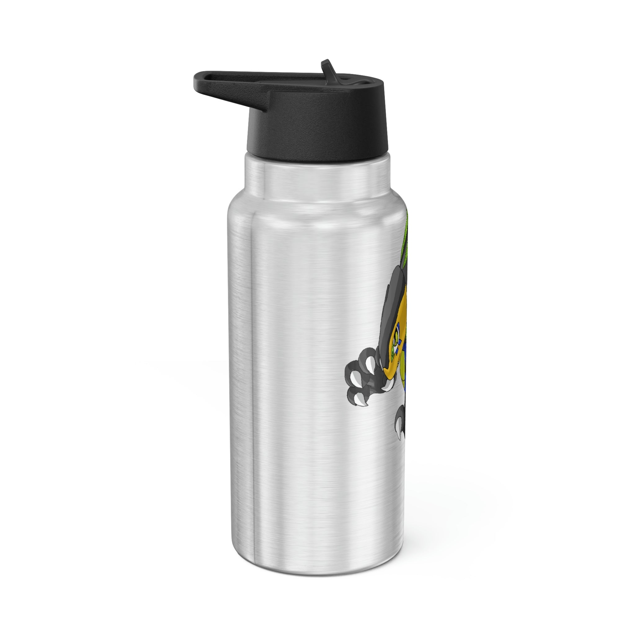 Glisstron Gator Tumbler in stainless steel with a custom design and plastic straw, showcasing its 32 oz capacity.