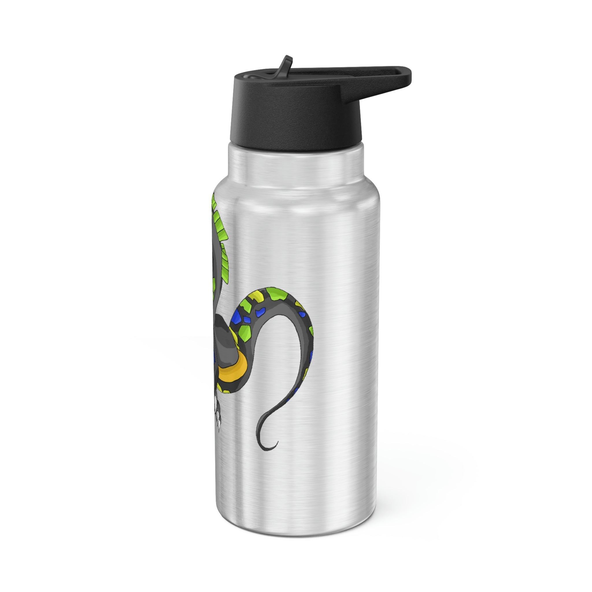 Glisstron Gator Tumbler in stainless steel with a custom design and plastic straw, showcasing its 32 oz capacity.