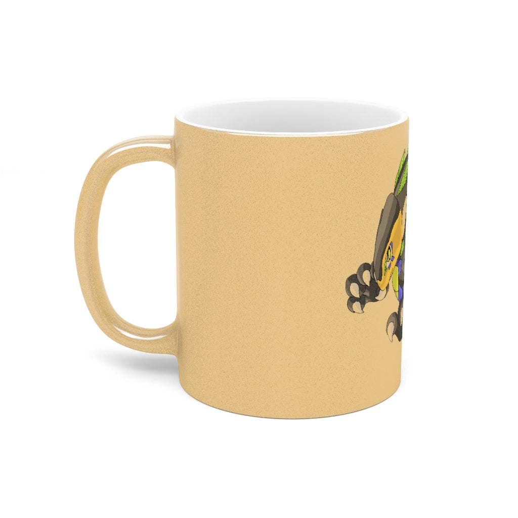 Glisstron Metallic Mug in Gold and Silver finishes, showcasing personalized designs and a comfortable C-handle.