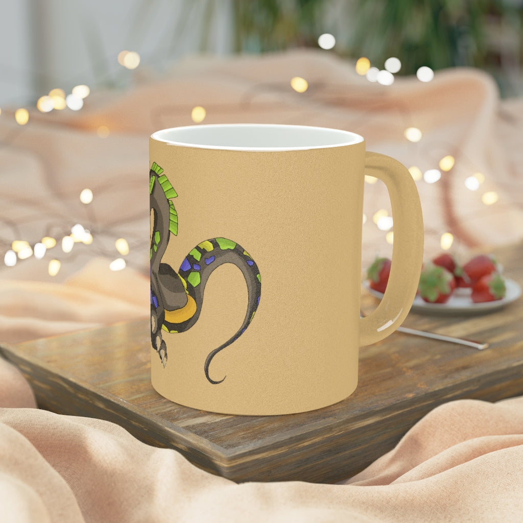 Glisstron Metallic Mug in Gold and Silver finishes, showcasing personalized designs and a comfortable C-handle.