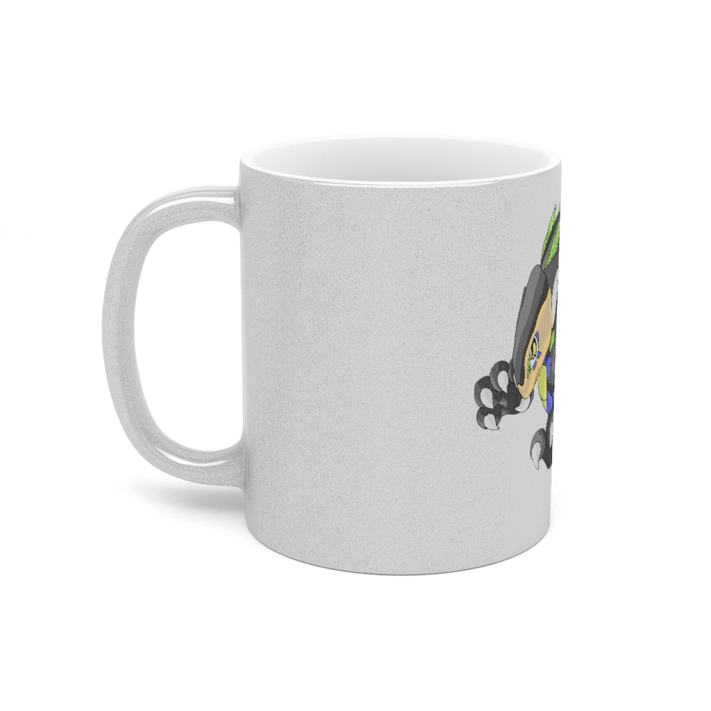 Glisstron Metallic Mug in Gold and Silver finishes, showcasing personalized designs and a comfortable C-handle.