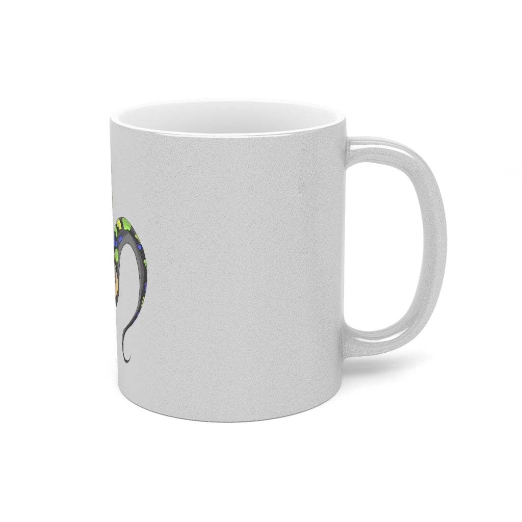 Glisstron Metallic Mug in Gold and Silver finishes, showcasing personalized designs and a comfortable C-handle.