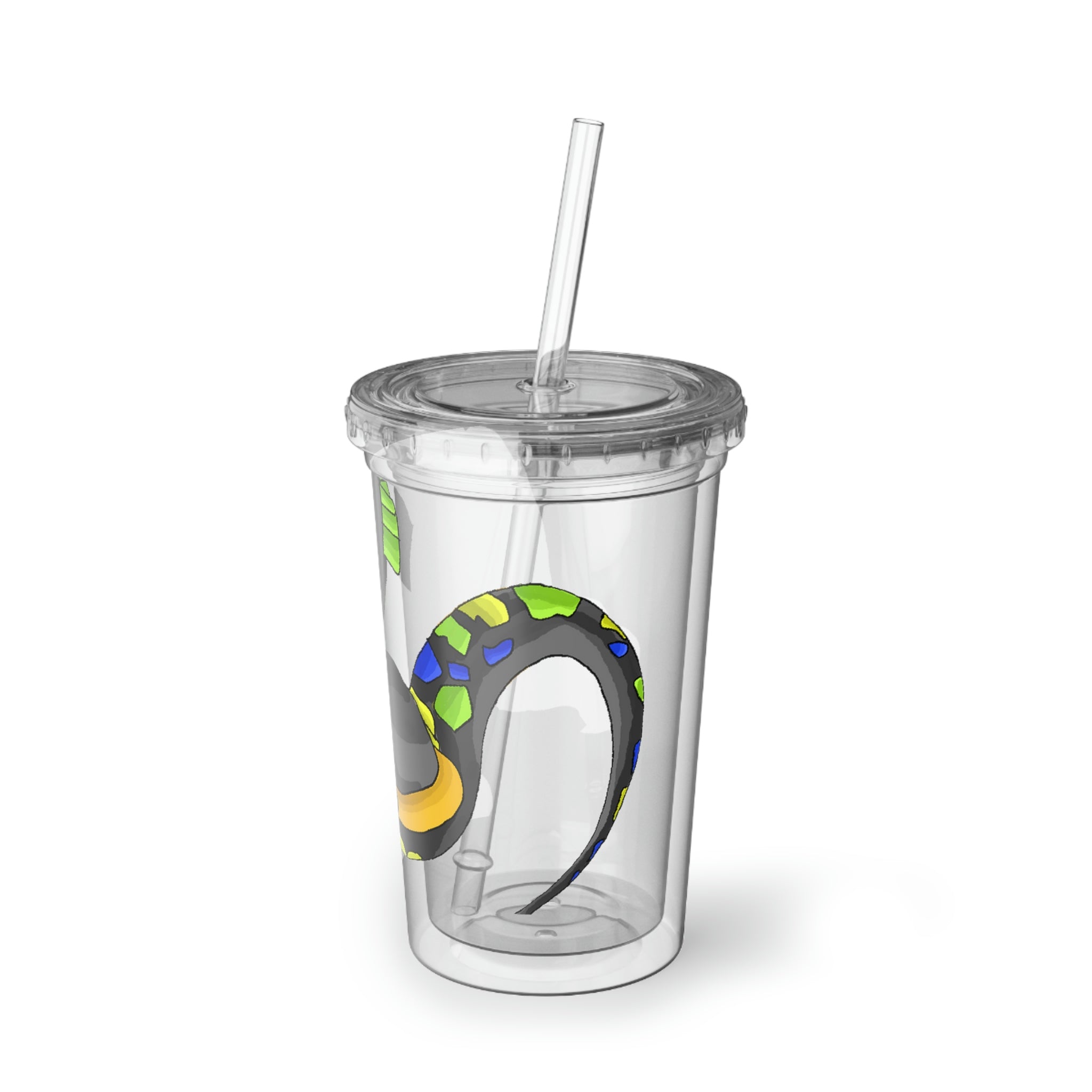 Glisstron Suave Acrylic Cup with a stainless steel body and black plastic cap, showcasing a customizable design.