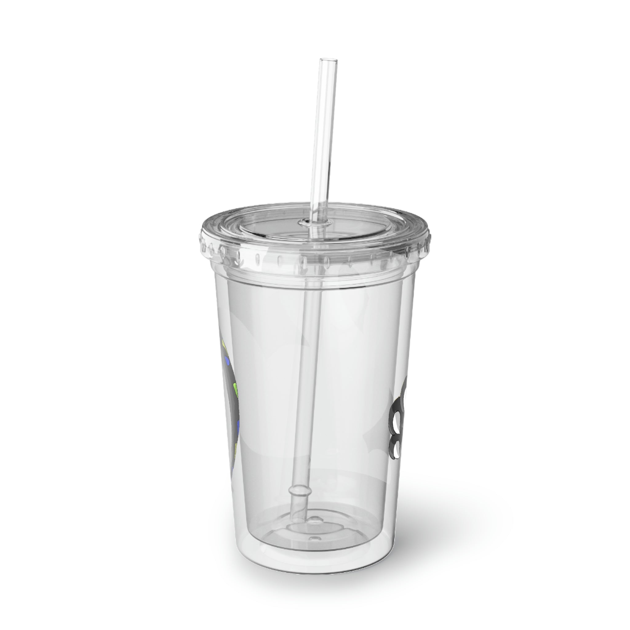 Glisstron Suave Acrylic Cup with a stainless steel body and black plastic cap, showcasing a customizable design.