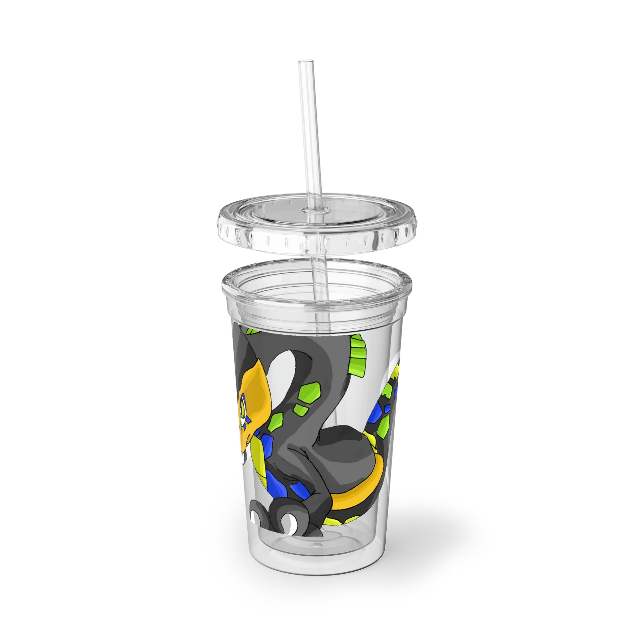 Glisstron Suave Acrylic Cup with a stainless steel body and black plastic cap, showcasing a customizable design.