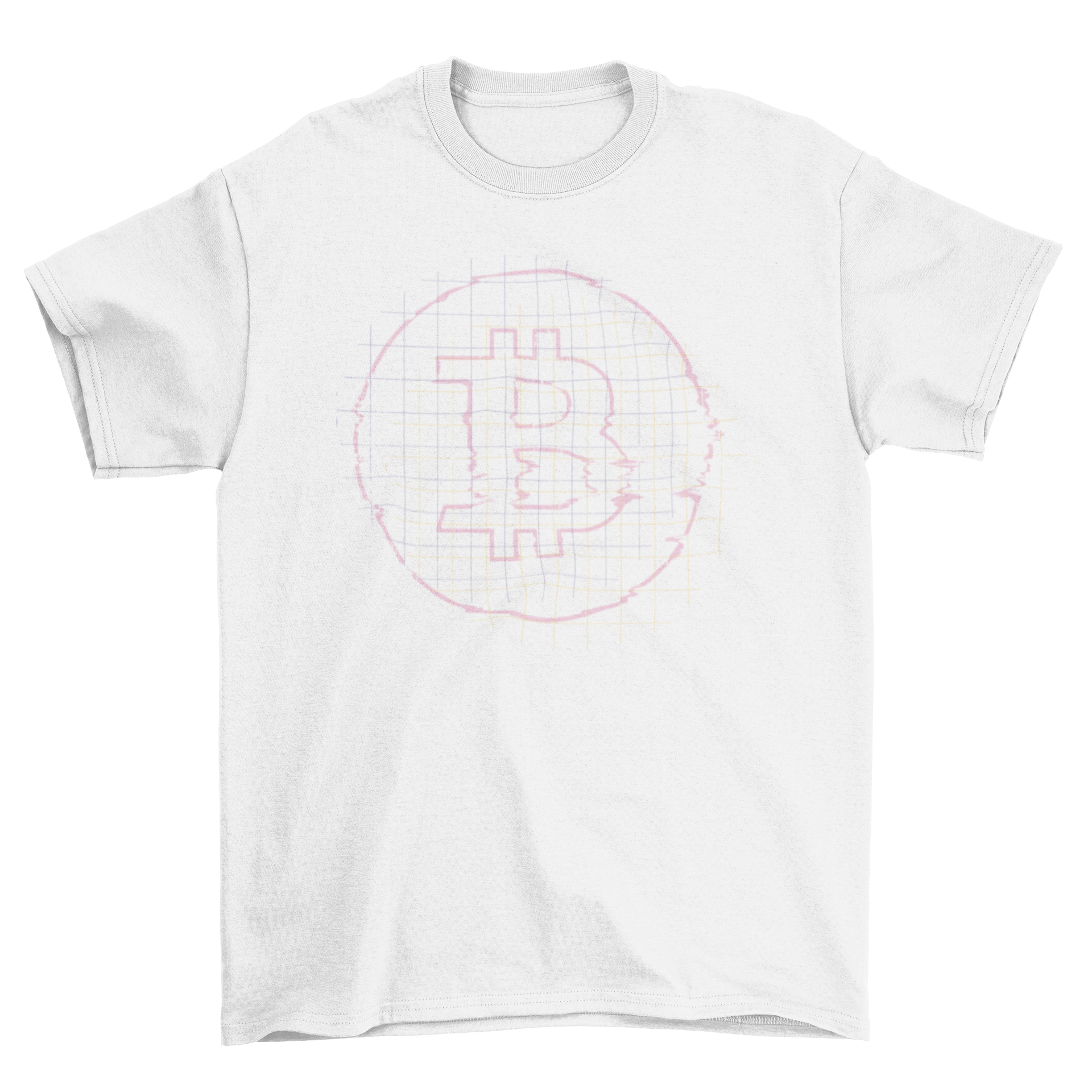 Glitch Bitcoin T-shirt featuring a stylish design with the Bitcoin logo and a glitch effect.