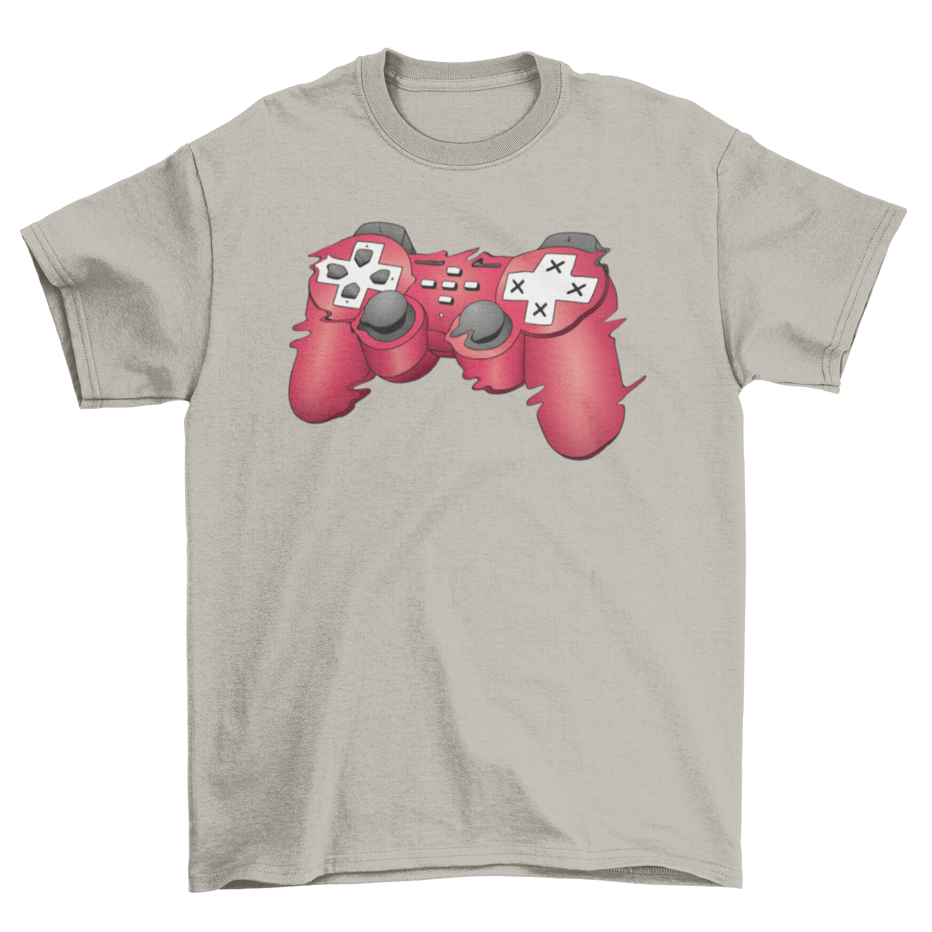 Glitchy Joystick T-Shirt featuring a vibrant red joystick design with a glitch effect, perfect for gamers.