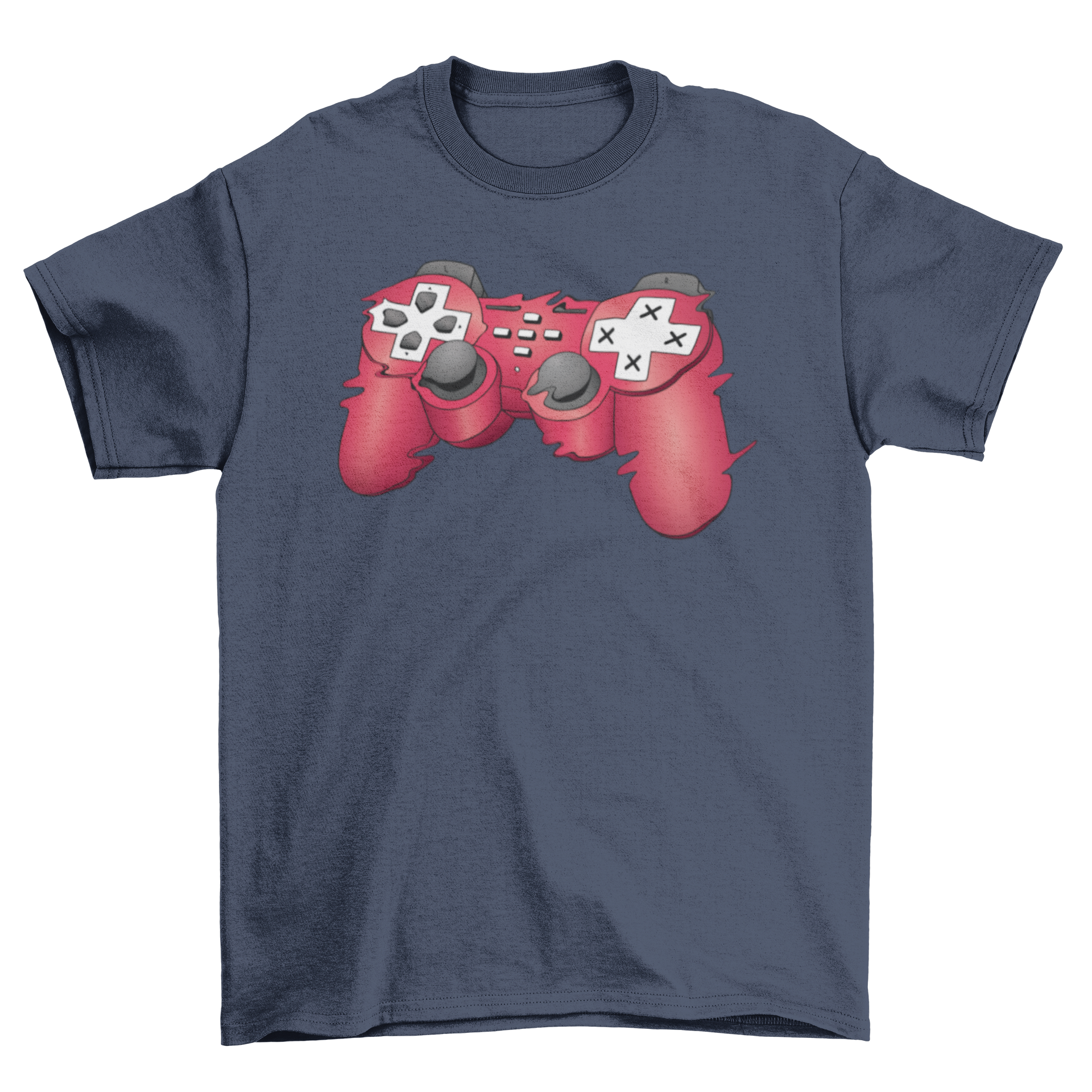 Glitchy Joystick T-Shirt featuring a vibrant red joystick design with a glitch effect, perfect for gamers.