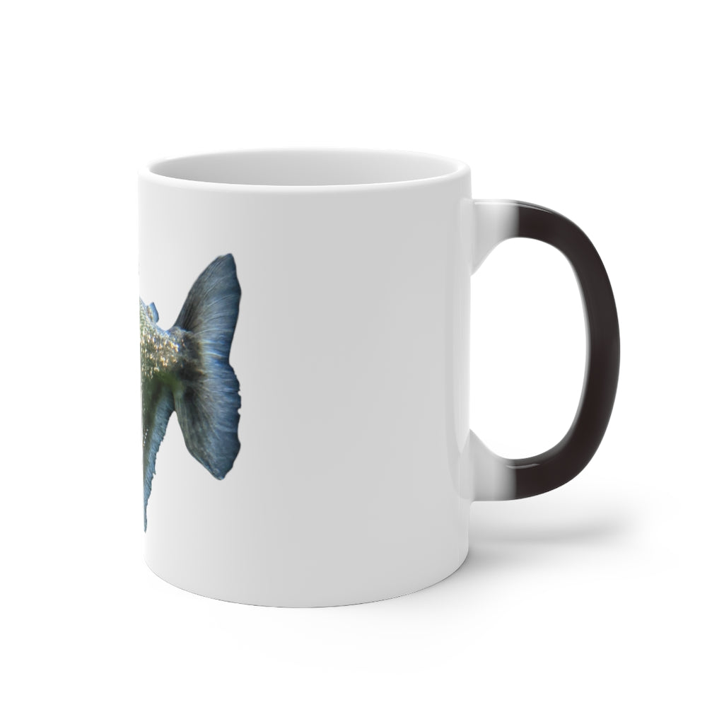 Glitter Green Fish Color Changing Mug showcasing vibrant colors and whimsical design.