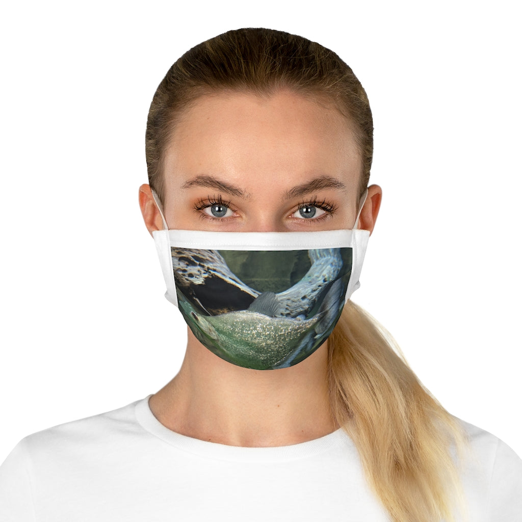 Glitter Green Fish Cotton Face Mask featuring a vibrant fish design with glitter accents, made from soft cotton fabric.