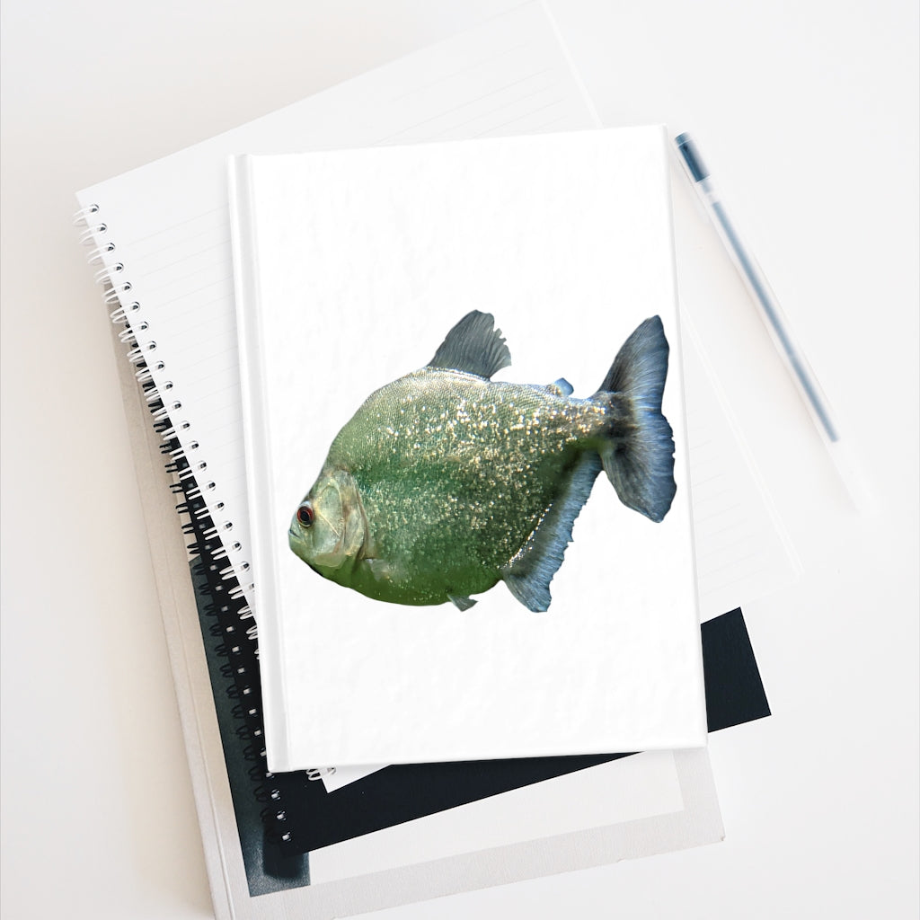 Glitter Green Fish Journal with ruled lines, featuring a vibrant wraparound design and durable hardcover.