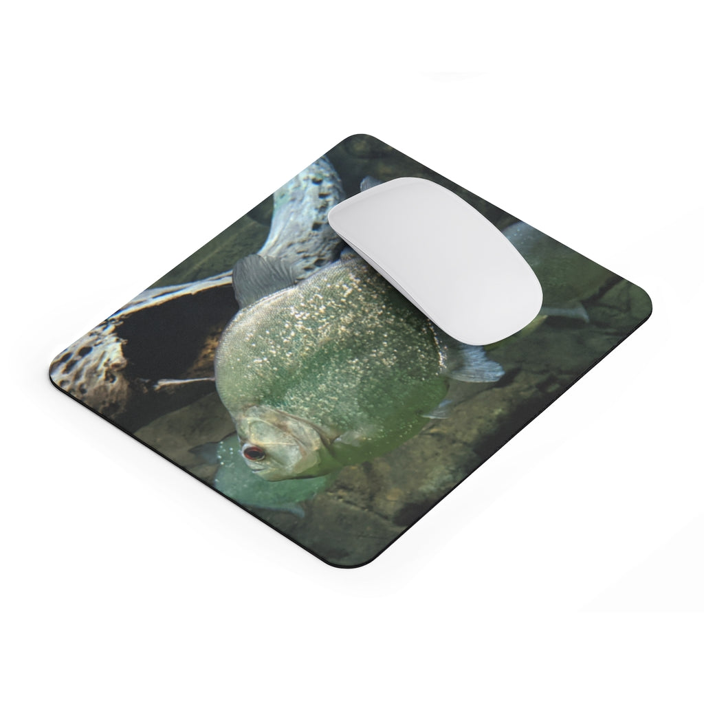 Glitter Green Fish Mouse Pad featuring a vibrant fish design on a smooth surface, ideal for enhancing desk aesthetics.