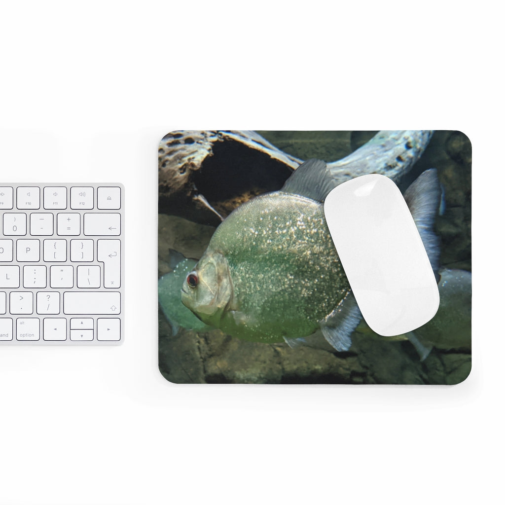 Glitter Green Fish Mouse Pad featuring a vibrant fish design on a smooth surface, ideal for enhancing desk aesthetics.