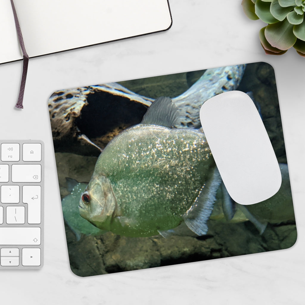 Glitter Green Fish Mouse Pad featuring a vibrant fish design on a smooth surface, ideal for enhancing desk aesthetics.