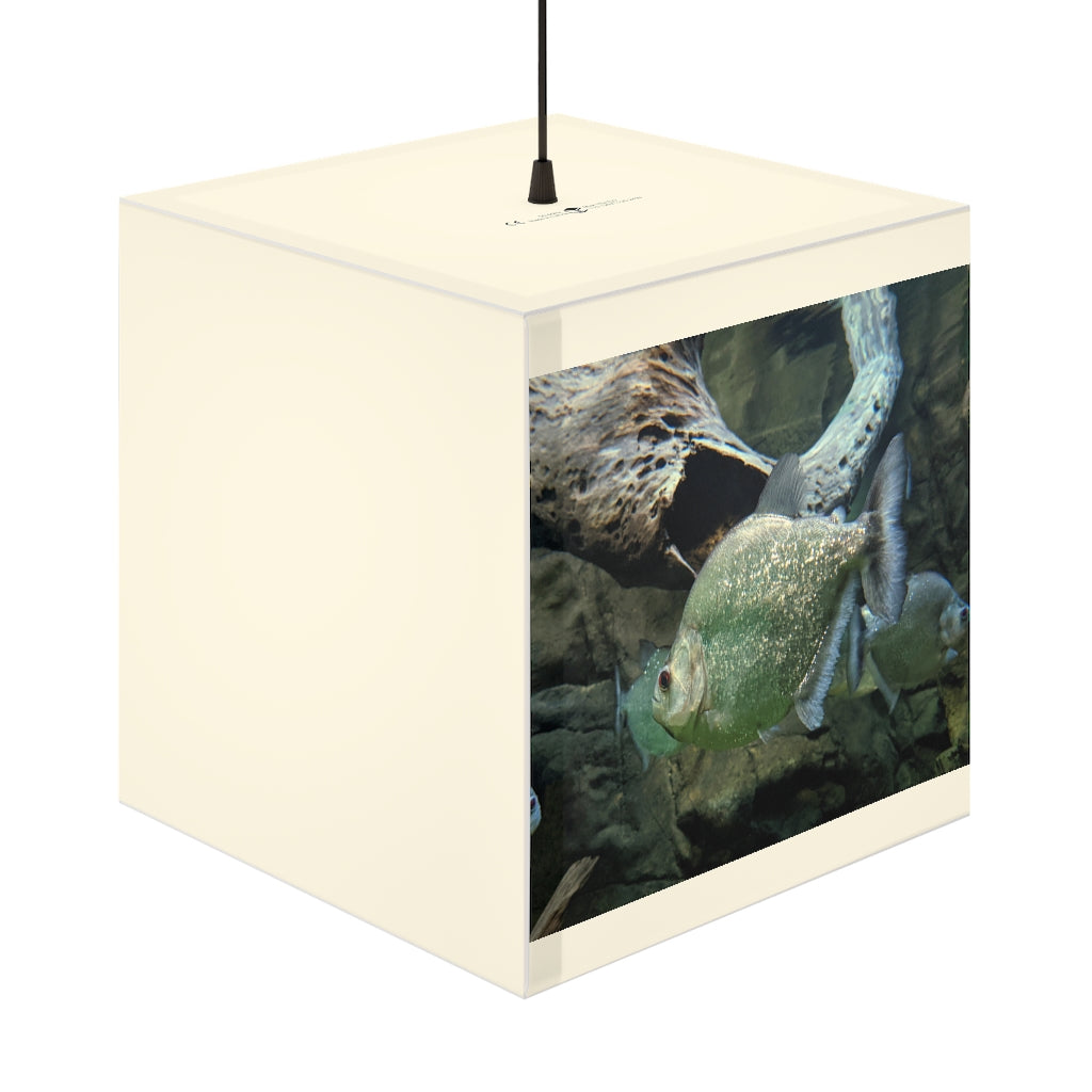 A stylish Glitter Green Fish Personalized Lamp showcasing a unique cube design with vibrant colors and a glittery finish.