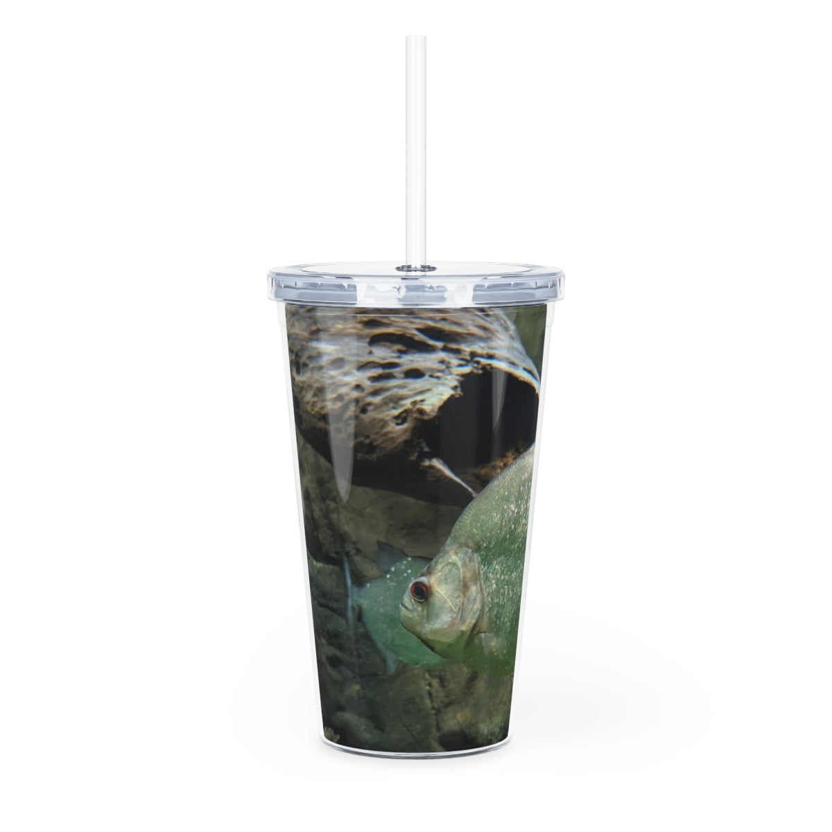 Glitter Green Fish Plastic Tumbler with Straw, showcasing a vibrant design and double wall insulation.