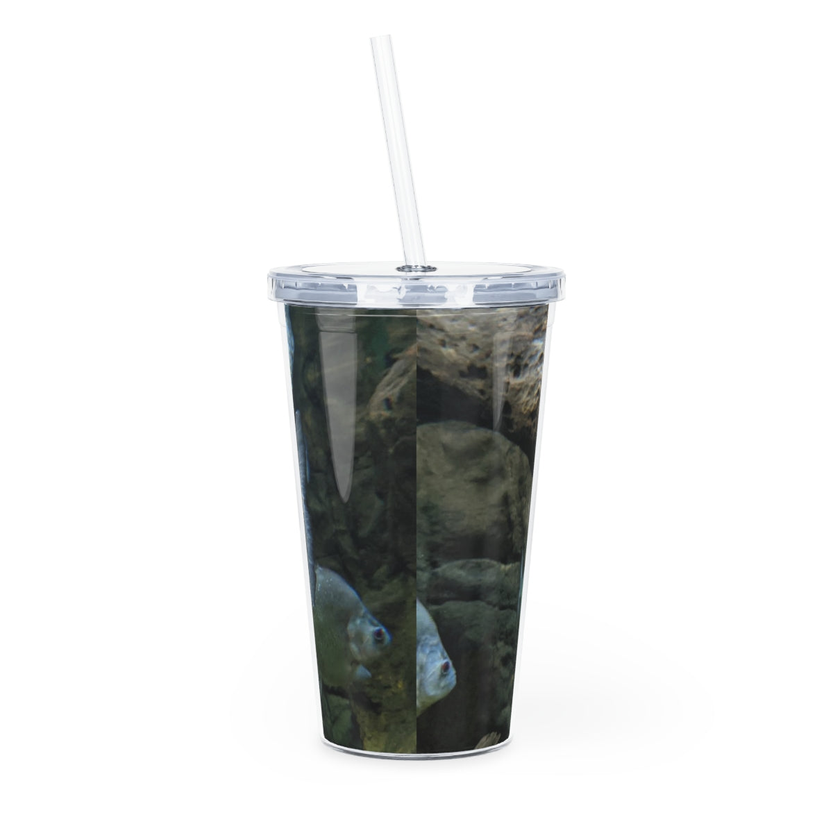 Glitter Green Fish Plastic Tumbler with Straw, showcasing a vibrant design and double wall insulation.