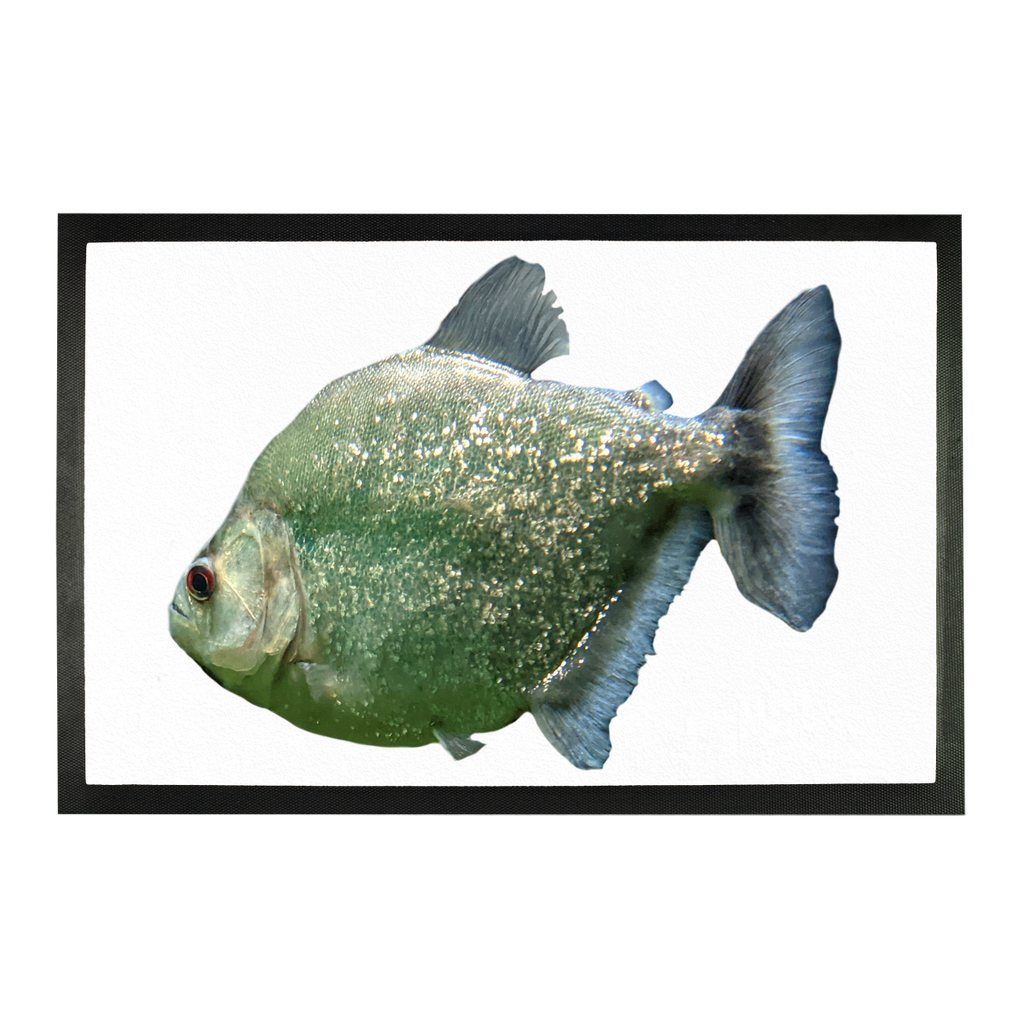 Glitter Green Fish Sublimation Doormat featuring a vibrant fish design on a durable rubber base, perfect for entryways.