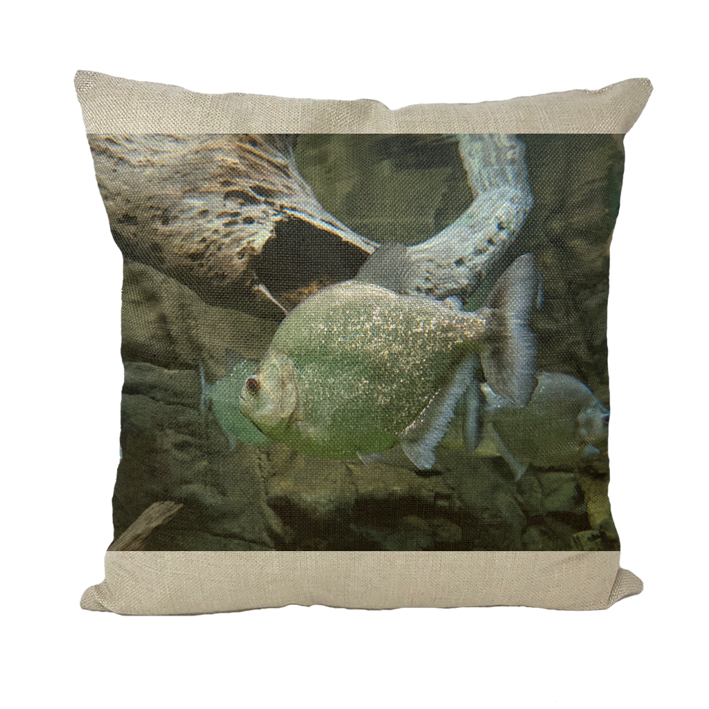 Glitter Green Fish Throw Pillows showcasing vibrant fish design on soft polyester fabric, perfect for home decor.