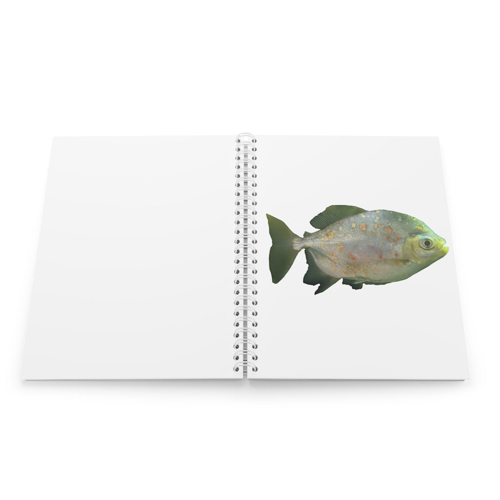 Glitter Green Fish Spiral Notebook with customizable covers and spiral binding, featuring a semi-gloss laminated finish.