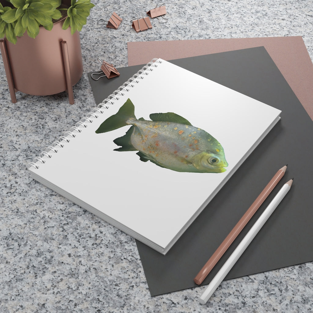 Glitter Green Fish Spiral Notebook with customizable covers and spiral binding, featuring a semi-gloss laminated finish.