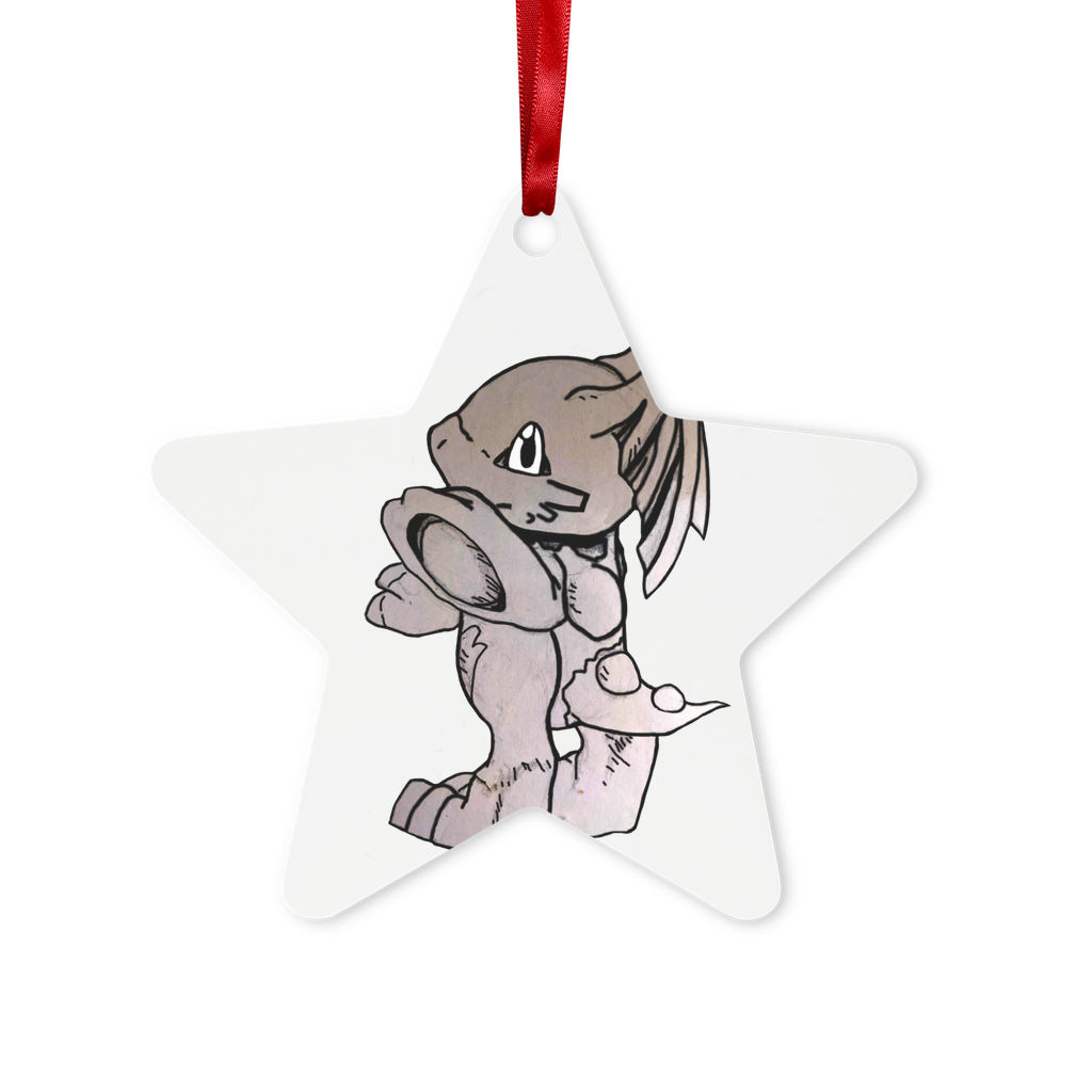 Glucose Metal Hanging Ornament in hexagon and star shapes, featuring a glossy white finish and red ribbon for hanging.