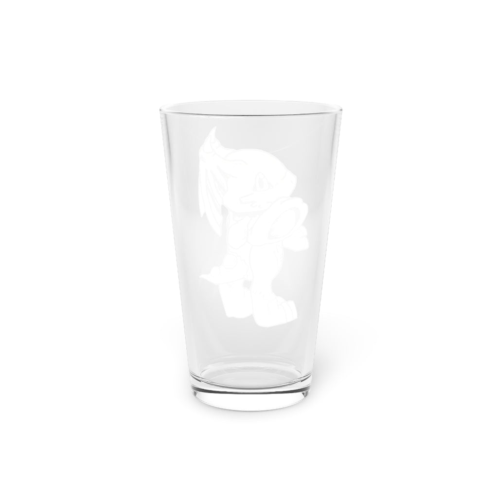 A clear 16oz Glucose Pint Glass showcasing its elegant design, perfect for personalized prints.