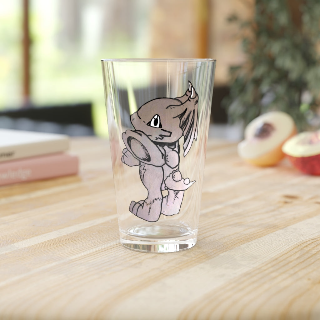 A clear 16oz Glucose Pint Glass showcasing its elegant design, perfect for personalized prints.