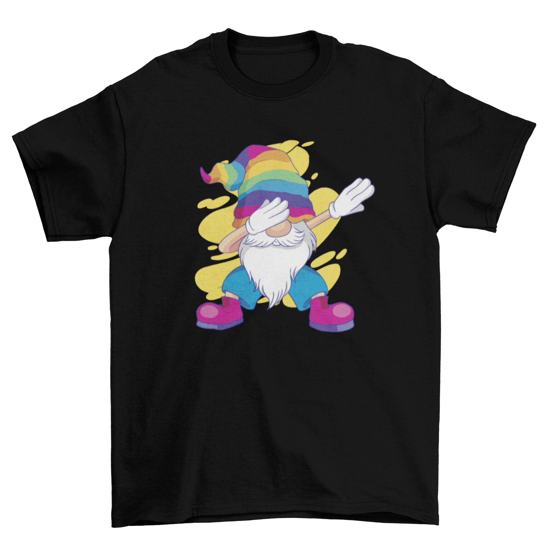 A humorous t-shirt featuring a gnome dabbing, showcasing a playful and fun design.