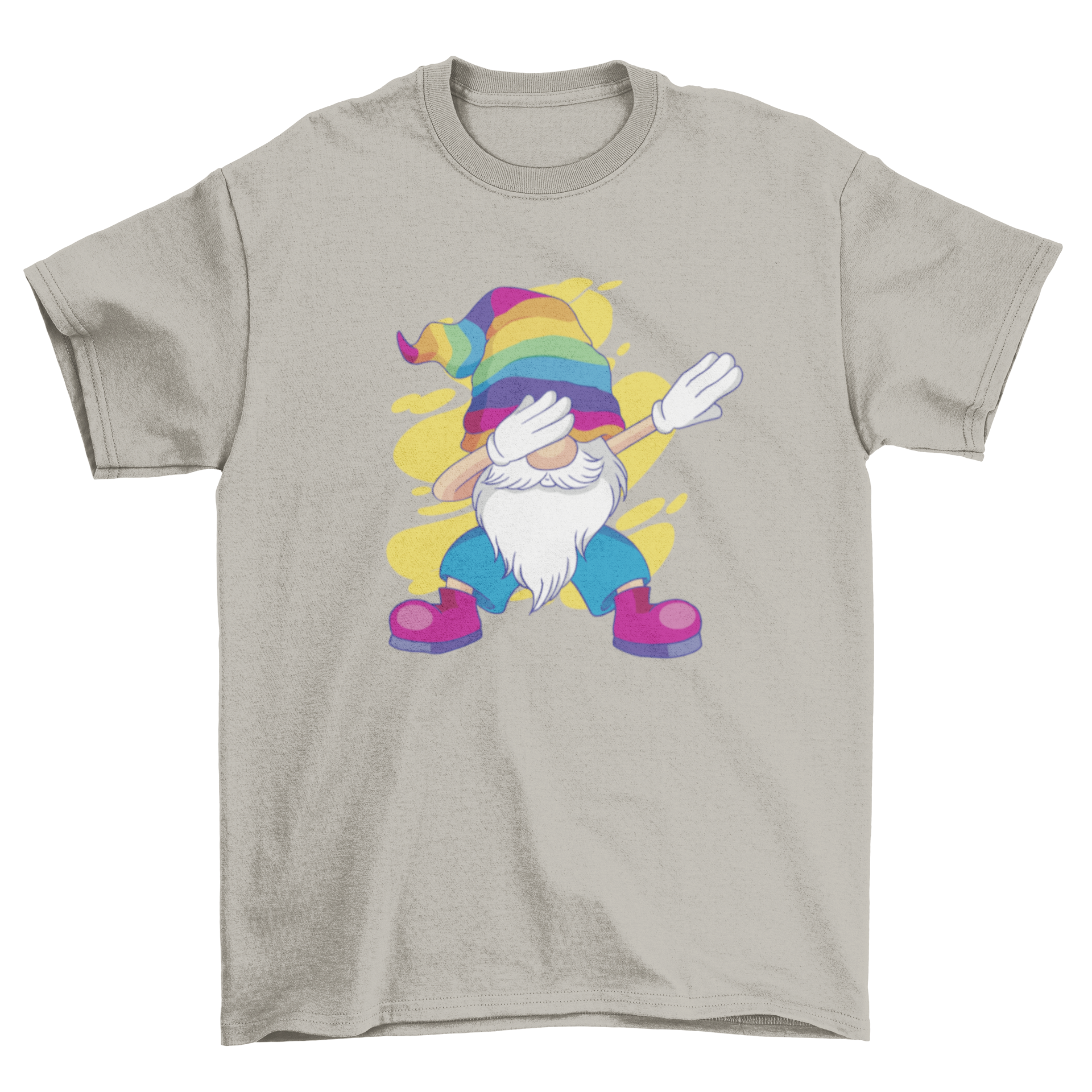 A humorous t-shirt featuring a gnome dabbing, showcasing a playful and fun design.