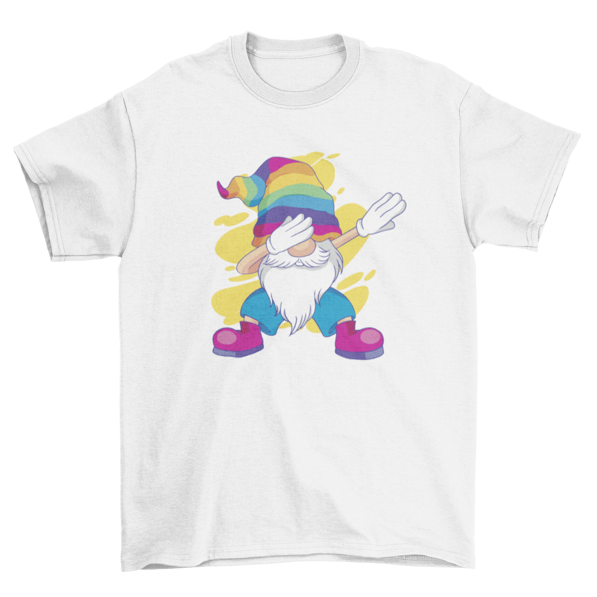 A humorous t-shirt featuring a gnome dabbing, showcasing a playful and fun design.