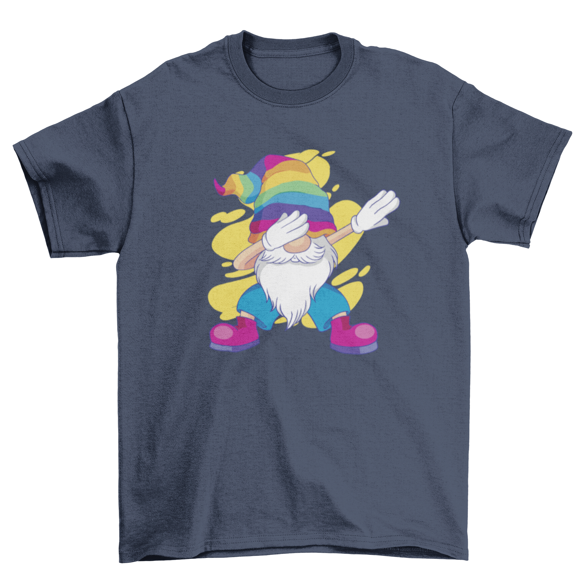 A humorous t-shirt featuring a gnome dabbing, showcasing a playful and fun design.