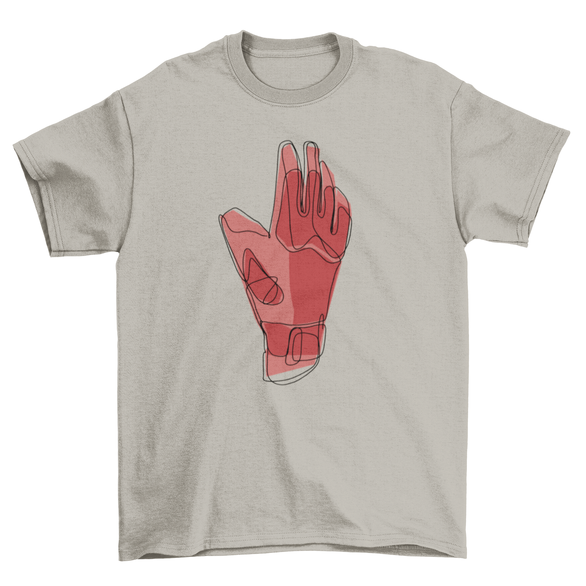 A stylish t-shirt featuring a continuous line design of a goalkeeper glove, perfect for soccer fans.